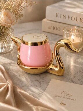 New Grace Teaware Porcelain Gold / Pink Swan Tea Cup And Saucer Gift